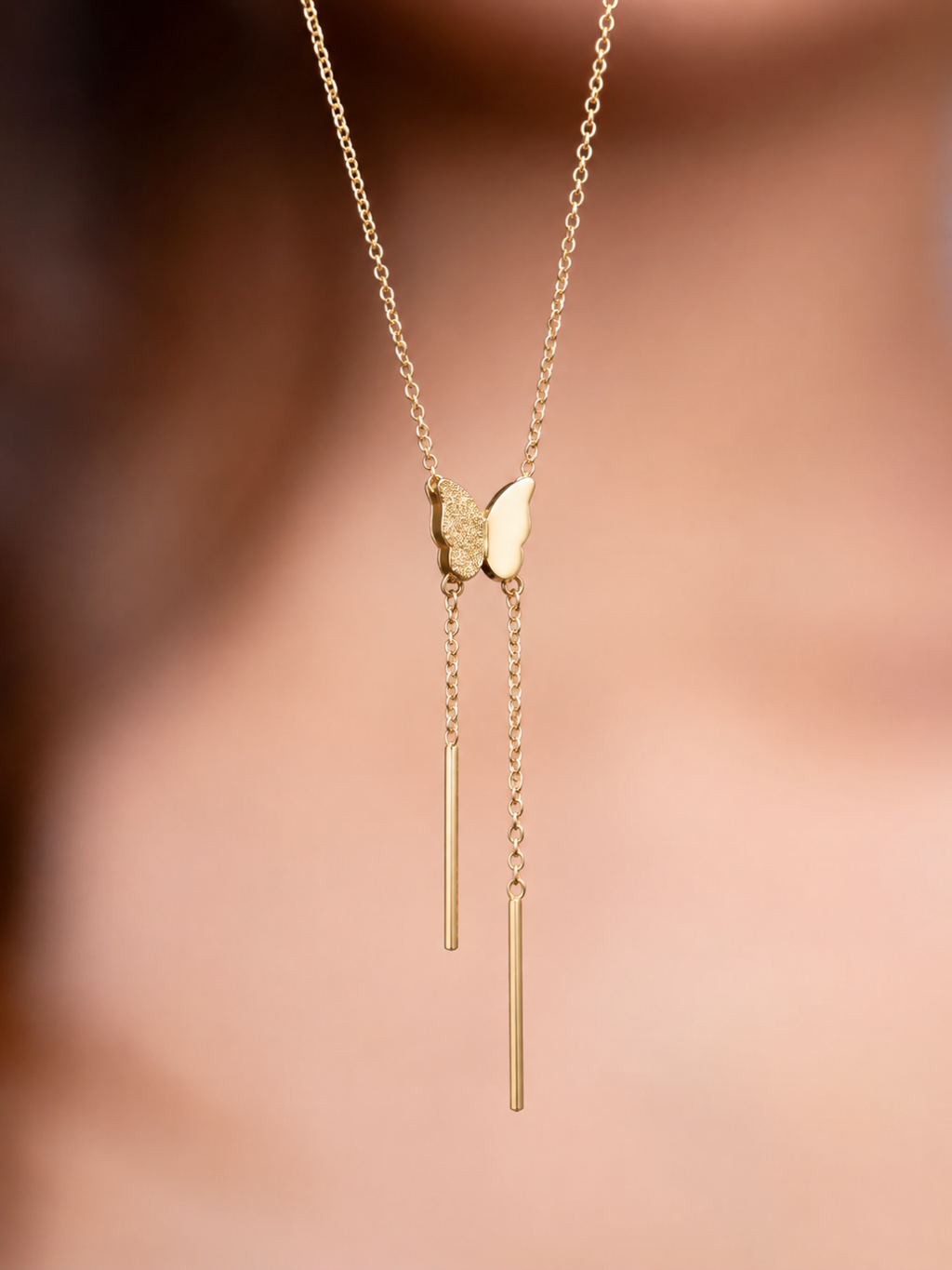 Golden Butterfly Lariat Necklace