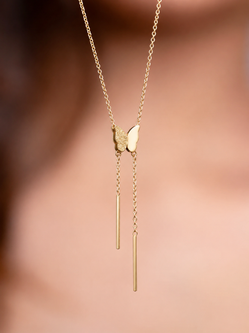 Golden Butterfly Lariat Necklace