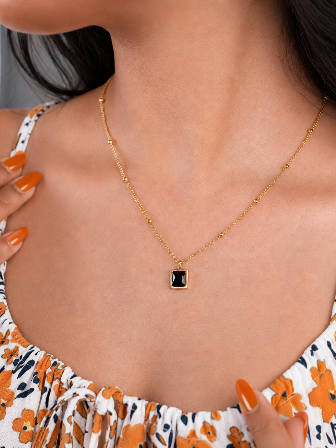 Midnight Square Crystal Pendant Necklace