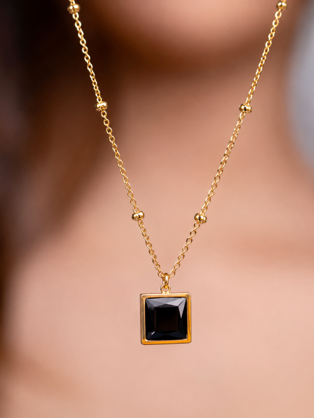 Midnight Square Crystal Pendant Necklace
