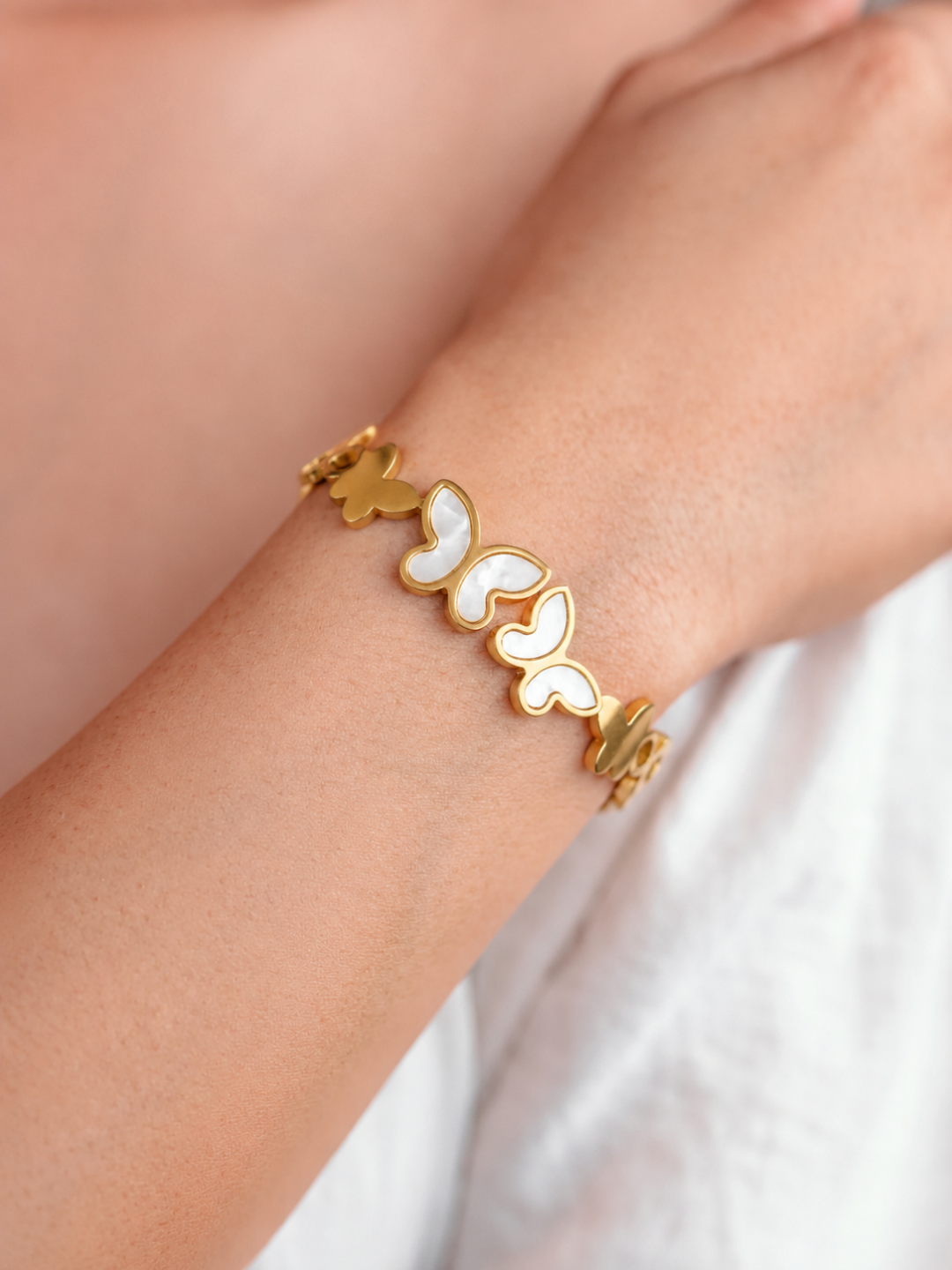 Golden Flutter White Butterfly Bracelet