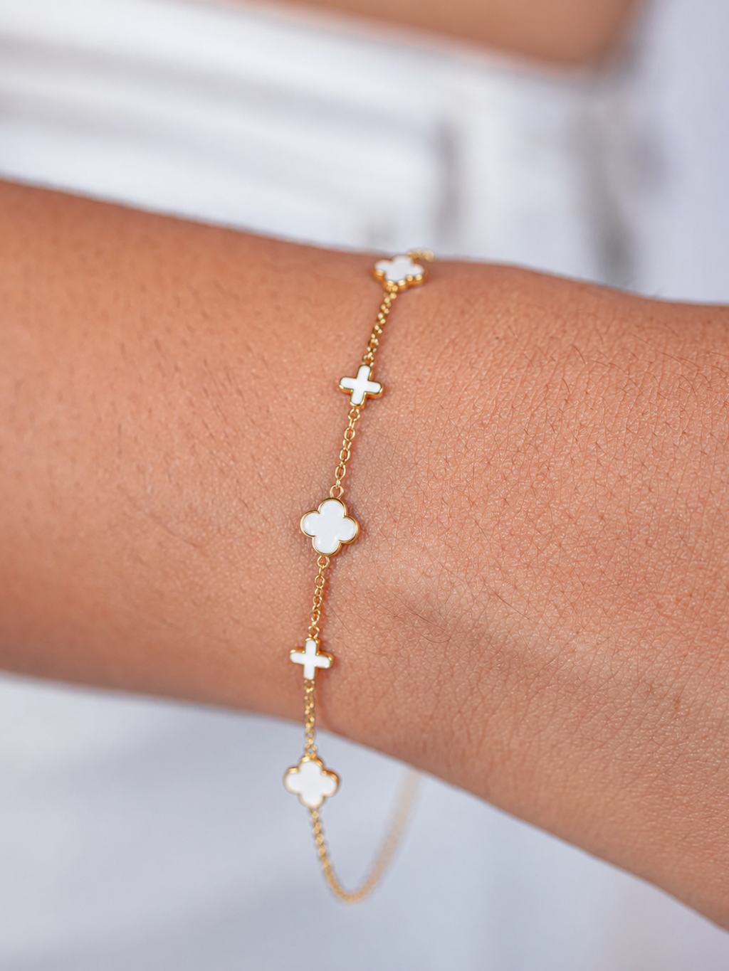 Golden Ivory Clover Charm Bracelet