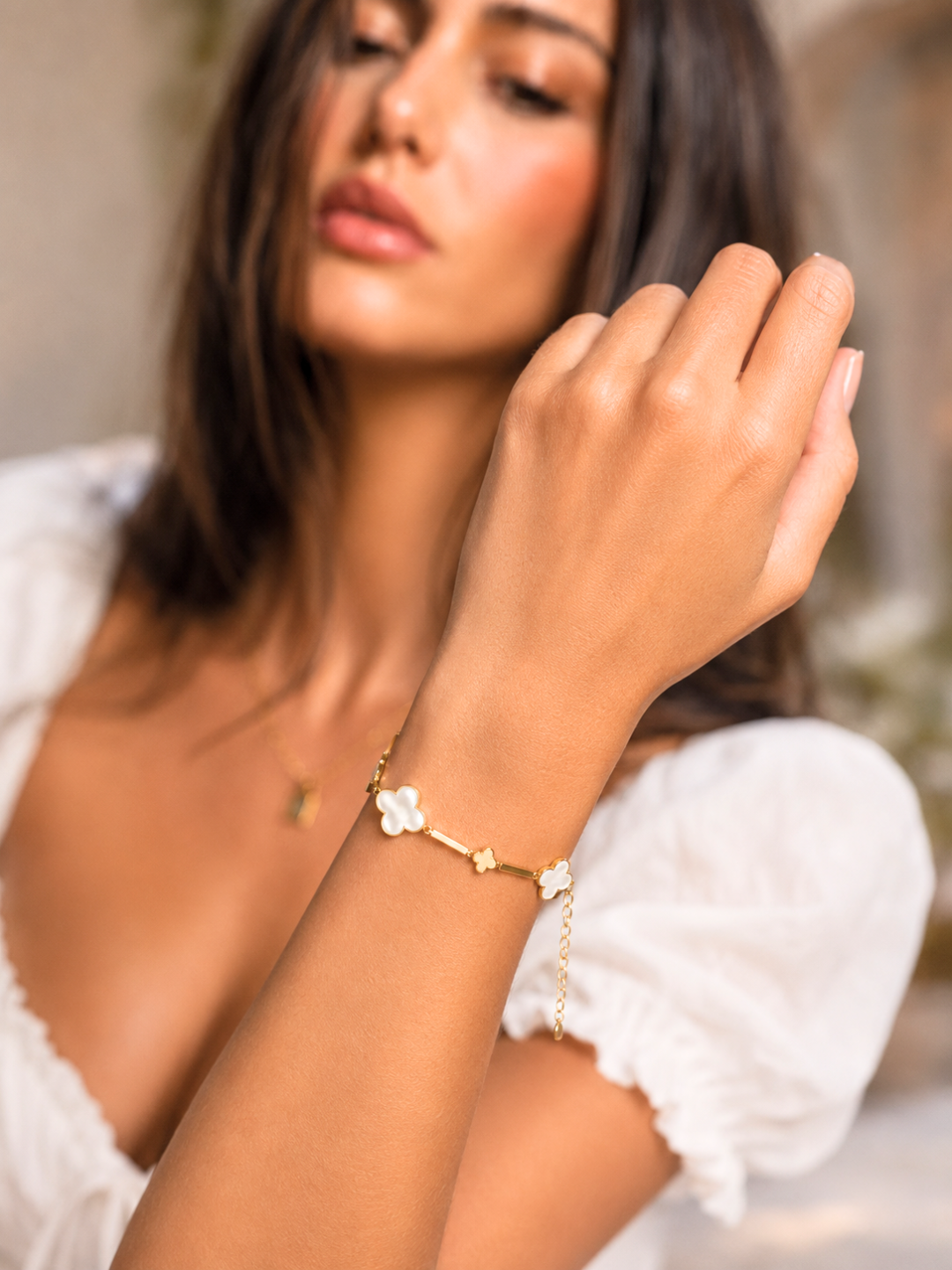 Golden Ivory Clover Link Bracelet
