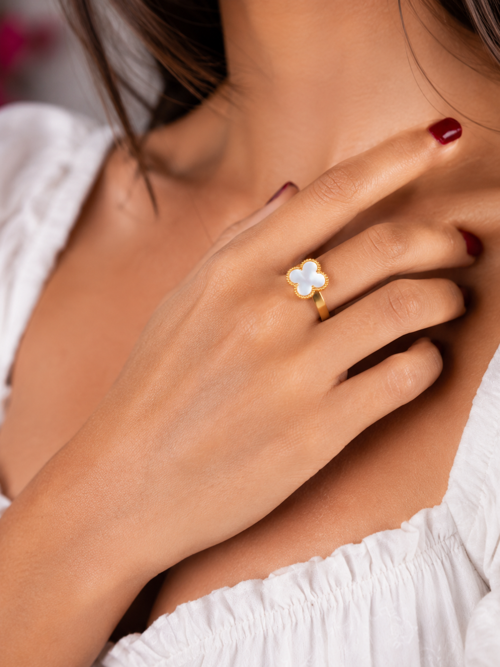 Golden Ivory Clover Ring