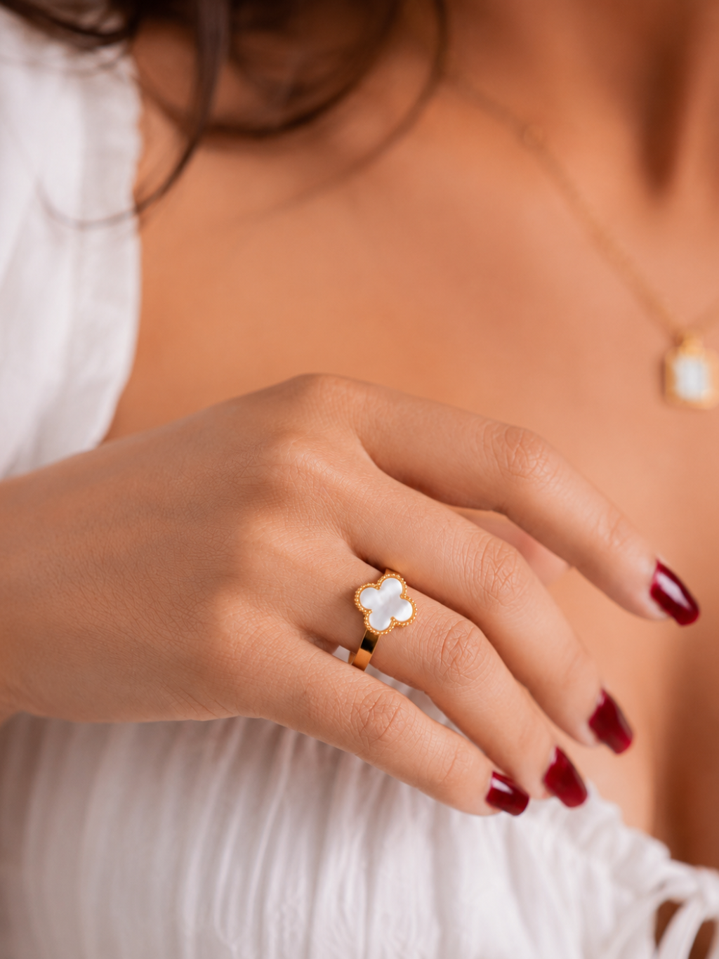 Golden Ivory Clover Ring