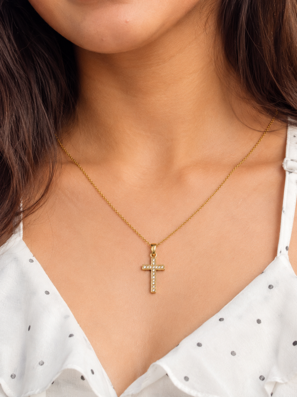 Golden Crystal Cross Necklace