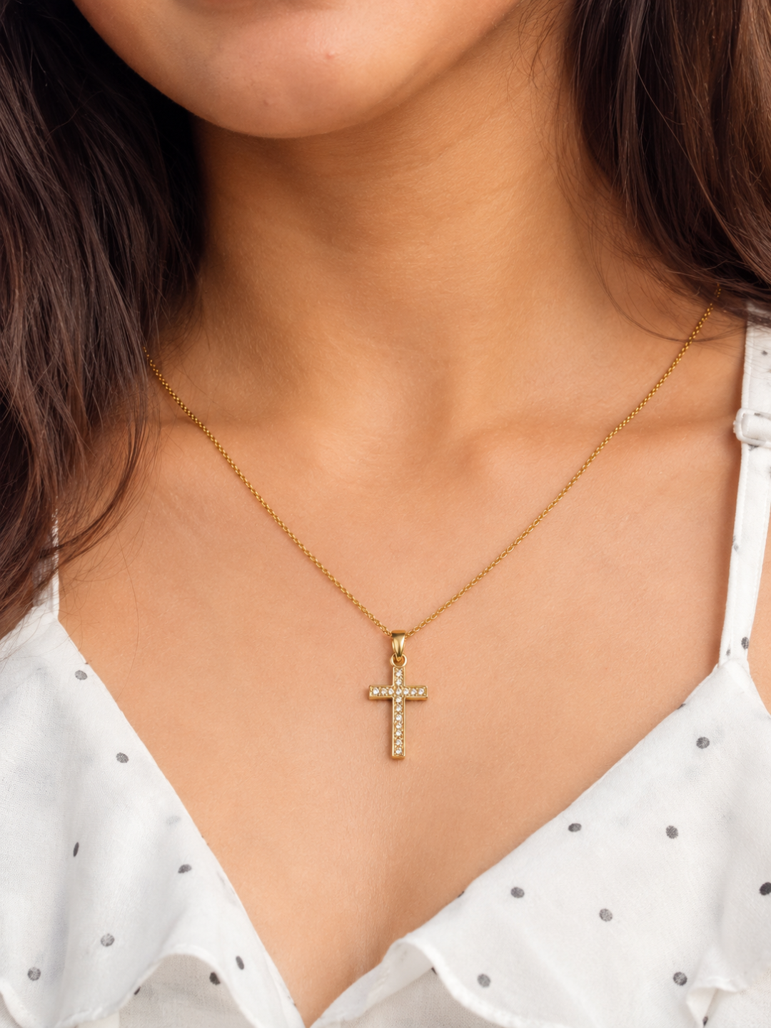 Golden Crystal Cross Necklace