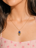 Azure Hamsa Evil Eye Necklace