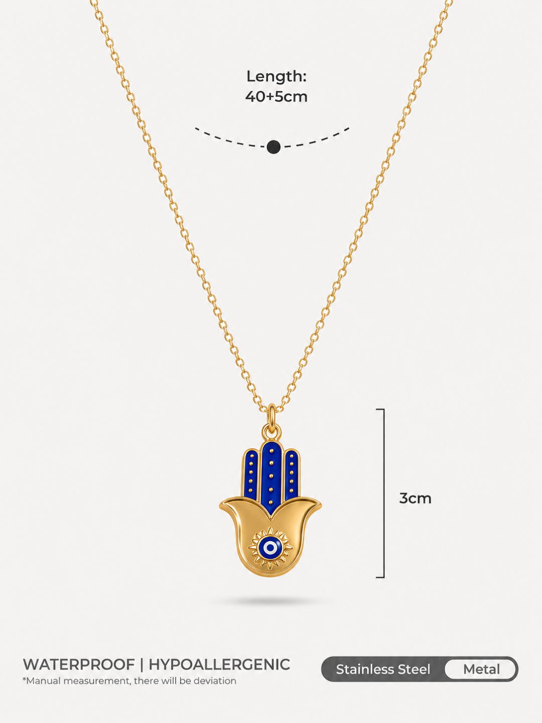 Azure Hamsa Evil Eye Necklace