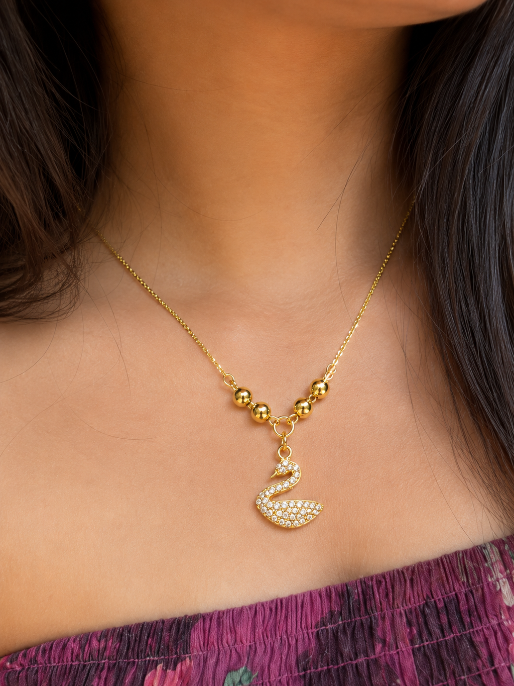 Golden Crystal Swan Necklace