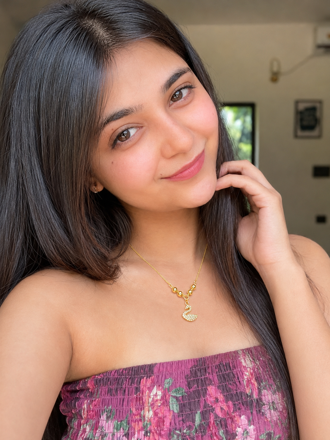 Golden Crystal Swan Necklace